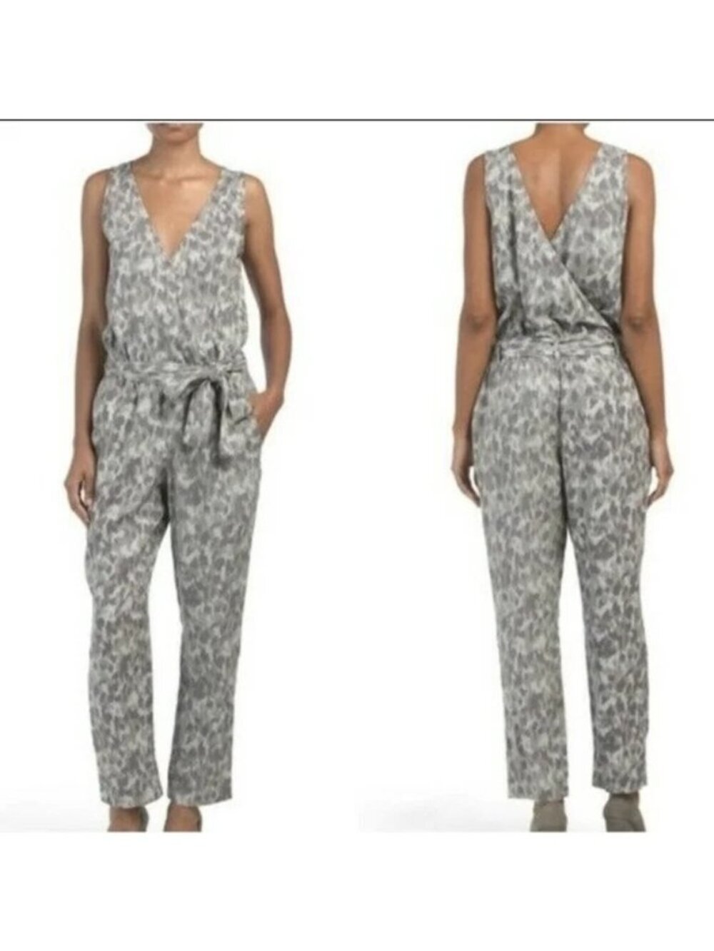 Anthropologie Cloth & Stone Green Leopard Print Sleeveless Jumpsuit